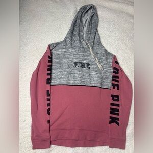 PINK Victoria's Secret Two-Tone Gray and Dusty Rose Hoodie Sweater